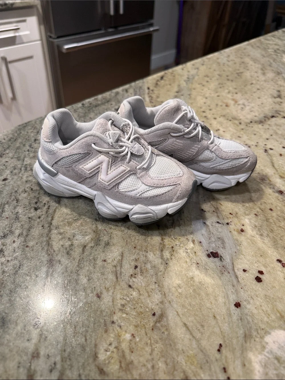 New Balance Kids Light Gray and White Chunky Sneakers